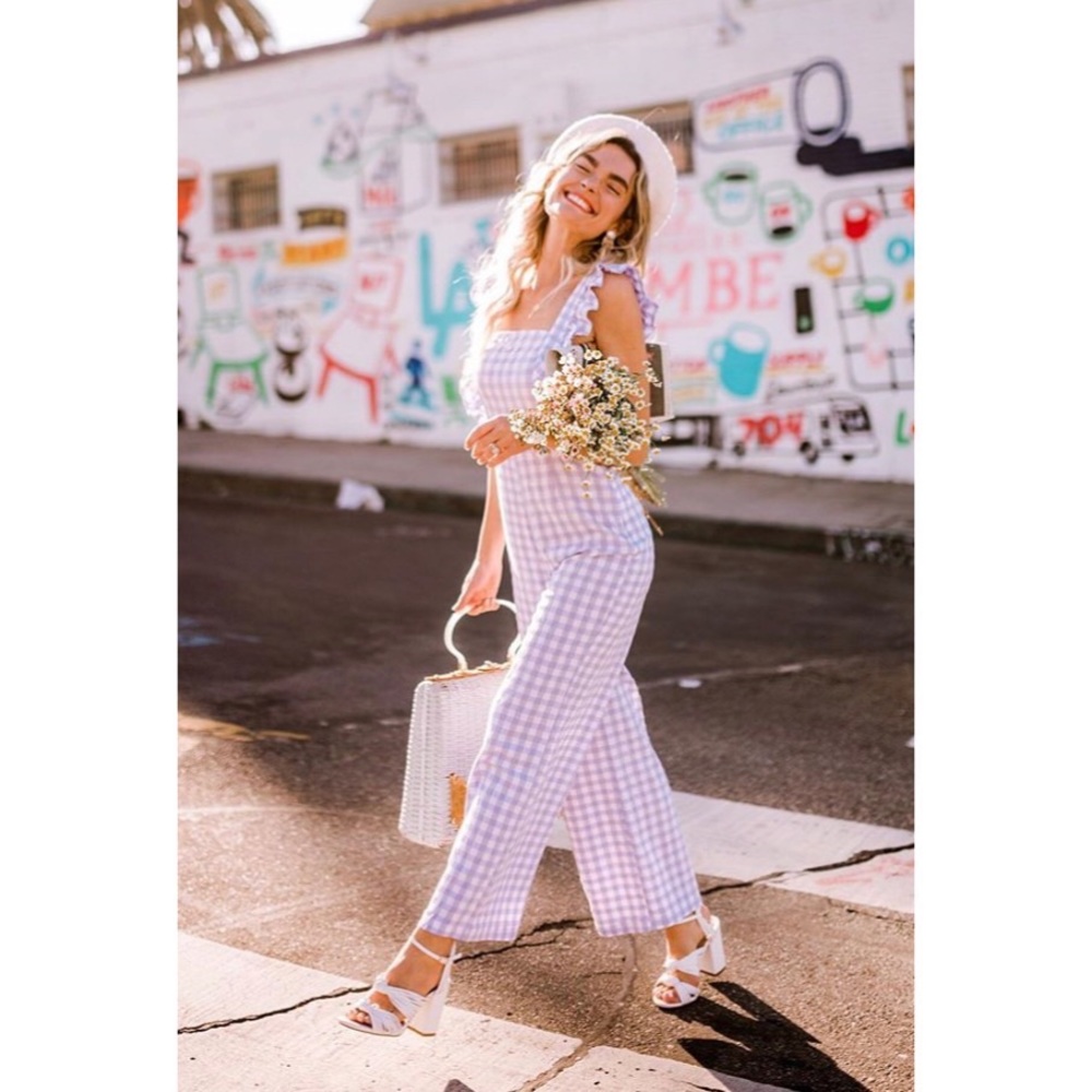 Urban Outfitters Gingham Flutter Sleeve Jumpsuit